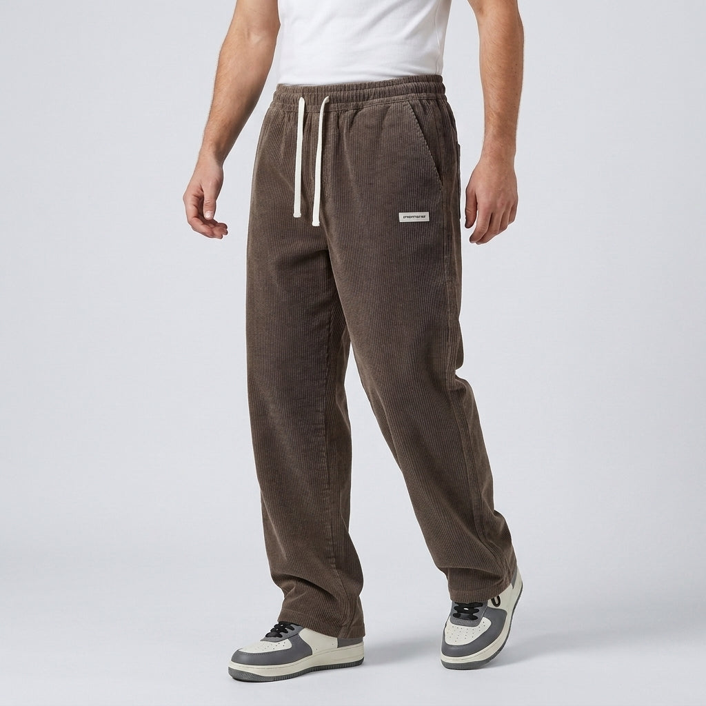 Męskie spodnie sztruksowe ze sznurkiem-Pants for men-Olave