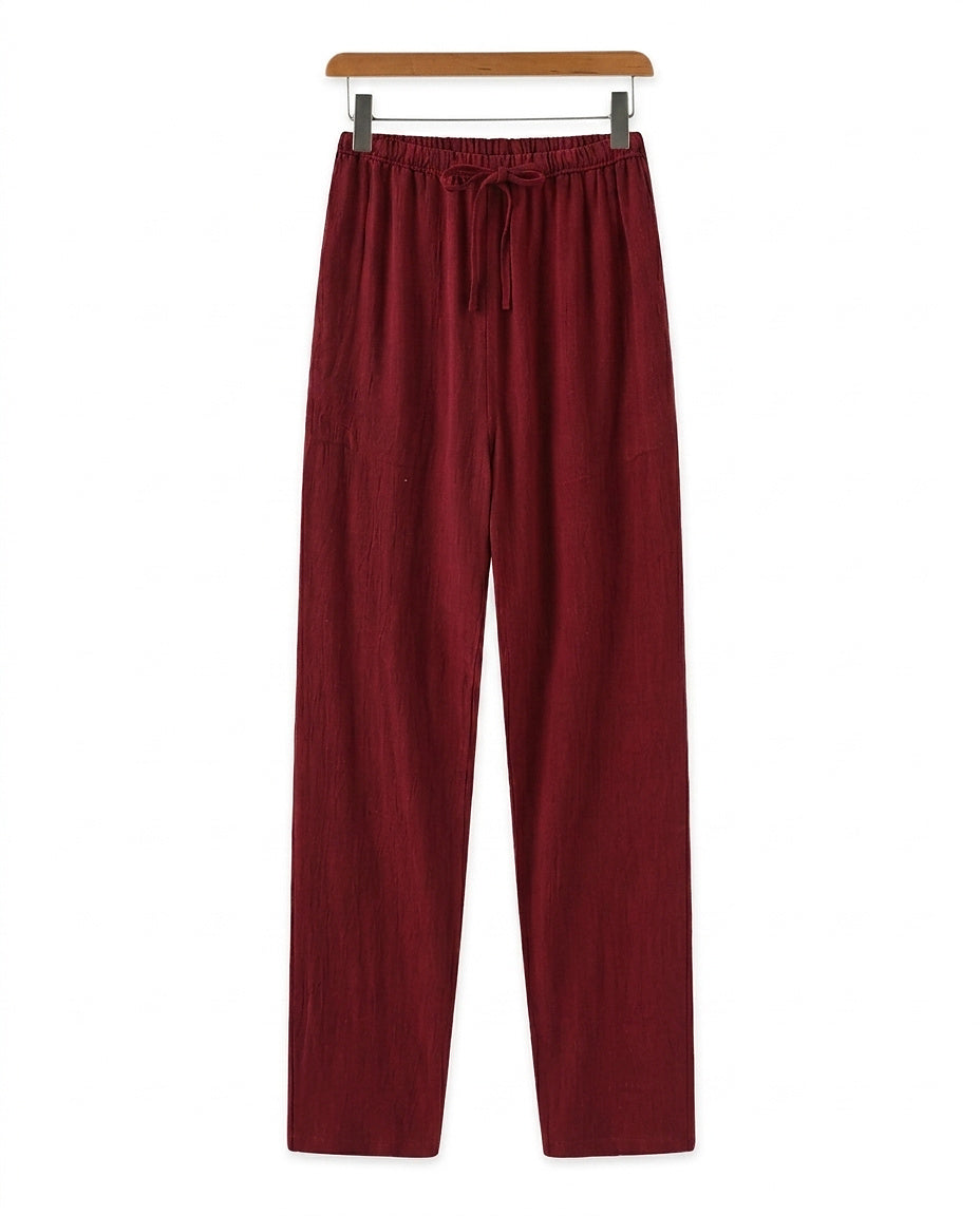 Męskie spodnie z prostymi nogawkami i wiązaniem w talii-Pants for Men-Olave