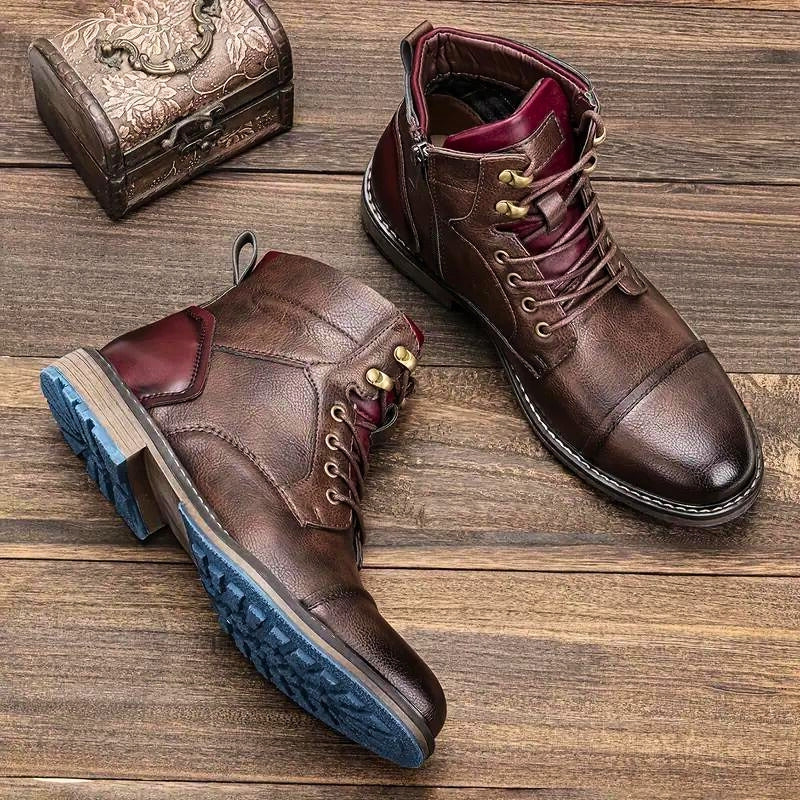 Męskie sznurowane botki z bocznym zamkiem-Footwear for men-Olave