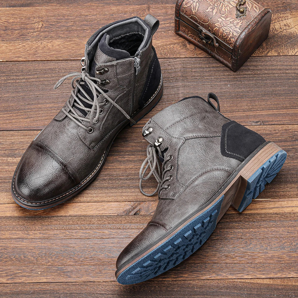 Męskie sznurowane botki z bocznym zamkiem-Footwear for men-Olave