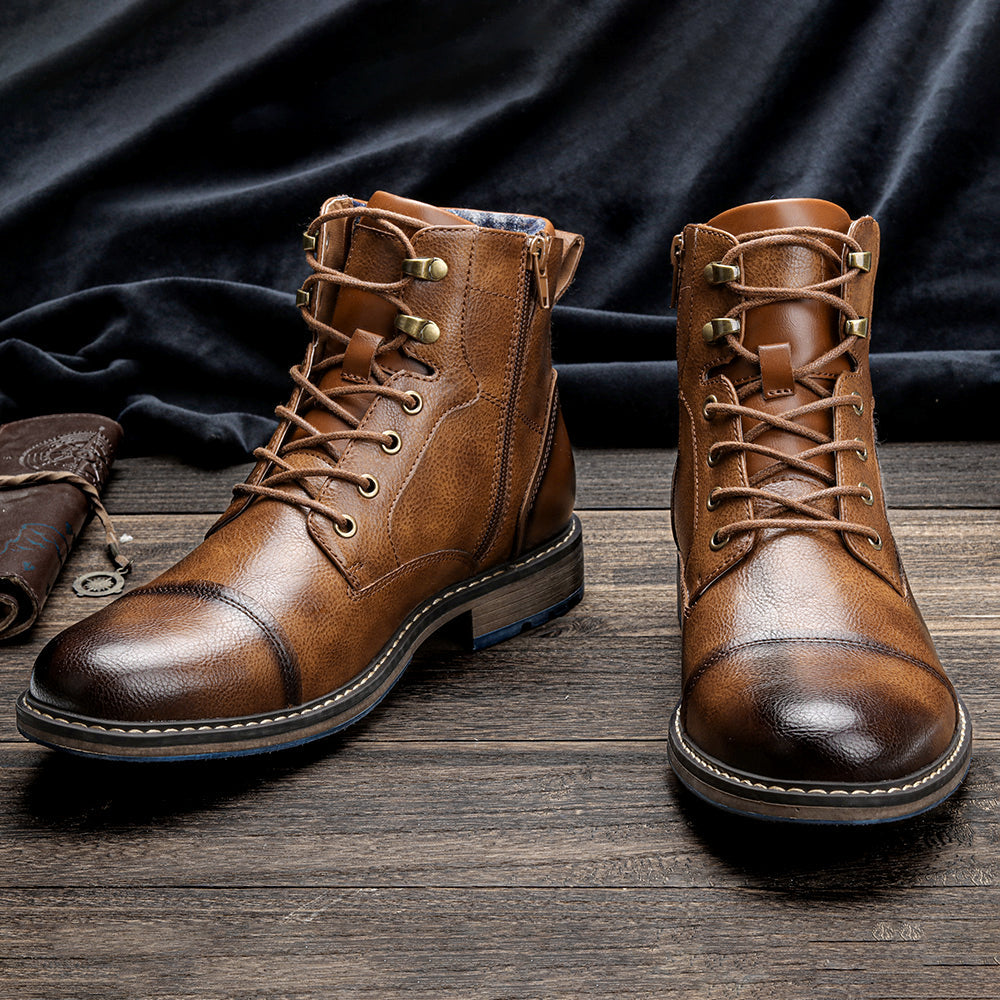 Męskie sznurowane botki z bocznym zamkiem-Footwear for men-Olave
