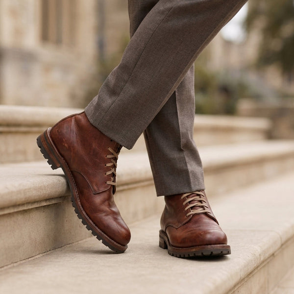 Męskie sznurowane botki z traktorową podeszwą-Footwear for men-Olave