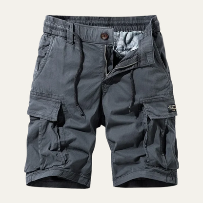 Męskie szorty cargo z elastycznym pasem i kieszeniami z klapkami-Shorts for men-Olave