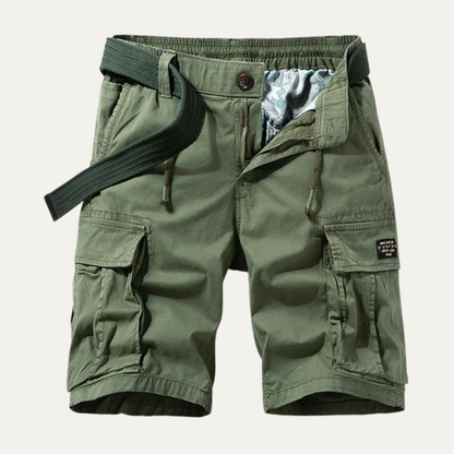 Męskie szorty cargo z elastycznym pasem i kieszeniami z klapkami-Shorts for men-Olave