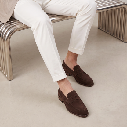 Męskie zamszowe mokasyny typu penny loafers z przeszyciem na nosku-Footwear for men-Olave