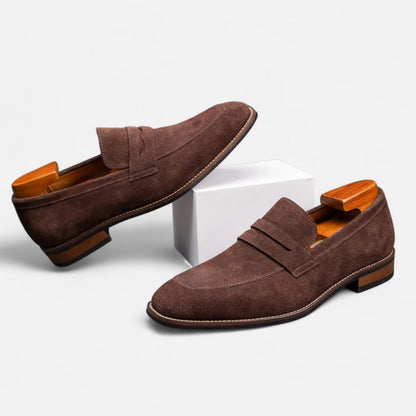 Męskie zamszowe mokasyny typu penny loafers z przeszyciem na nosku-Footwear for men-Olave