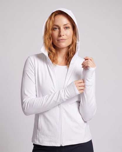 Damska bluza dresowa z kapturem i zamkiem błyskawicznym-Jacket for women-Olave