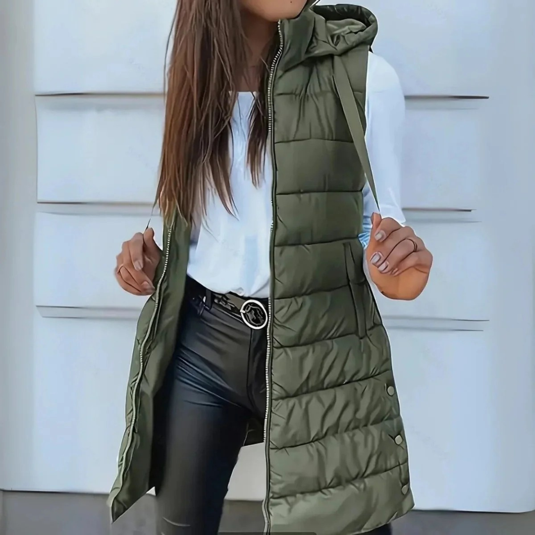 Damska długa kamizelka puchowa z kapturem-Vest for women-Olave