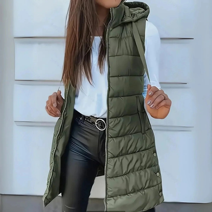 Damska długa kamizelka puchowa z kapturem-Vest for women-Olave