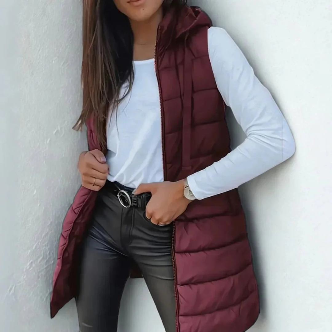 Damska długa kamizelka puchowa z kapturem-Vest for women-Olave