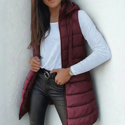 Damska długa kamizelka puchowa z kapturem-Vest for women-Olave