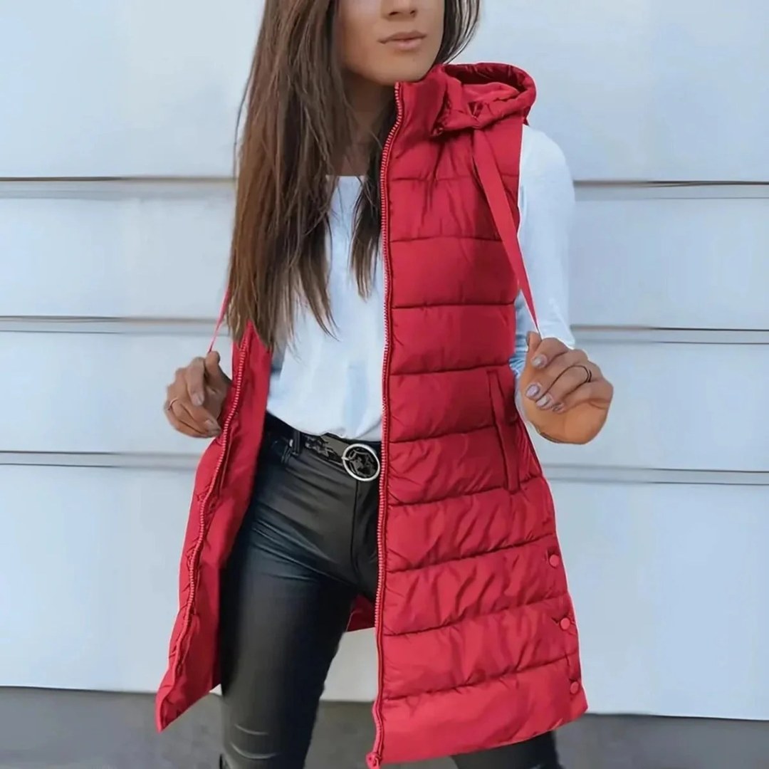 Damska długa kamizelka puchowa z kapturem-Vest for women-Olave
