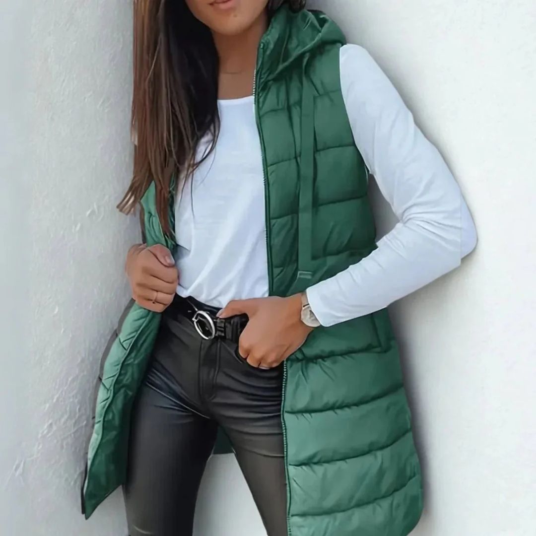 Damska długa kamizelka puchowa z kapturem-Vest for women-Olave