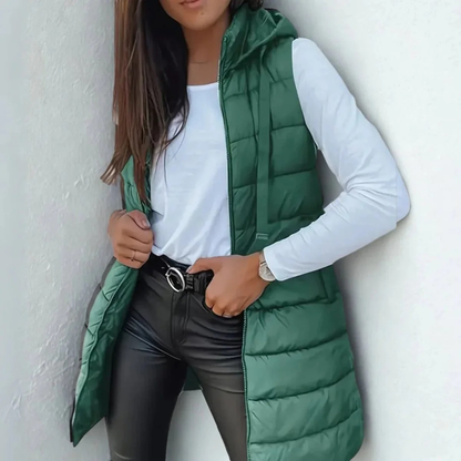 Damska długa kamizelka puchowa z kapturem-Vest for women-Olave