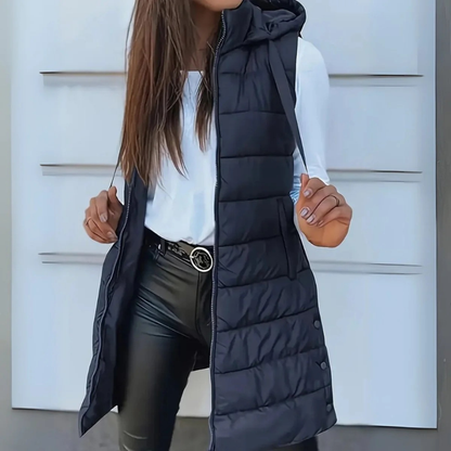 Damska długa kamizelka puchowa z kapturem-Vest for women-Olave