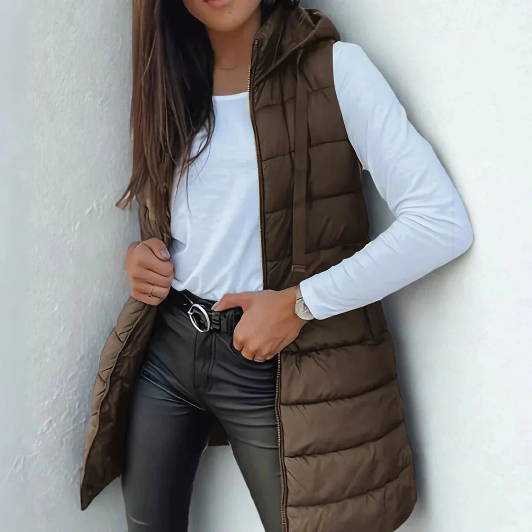 Damska długa kamizelka puchowa z kapturem-Vest for women-Olave