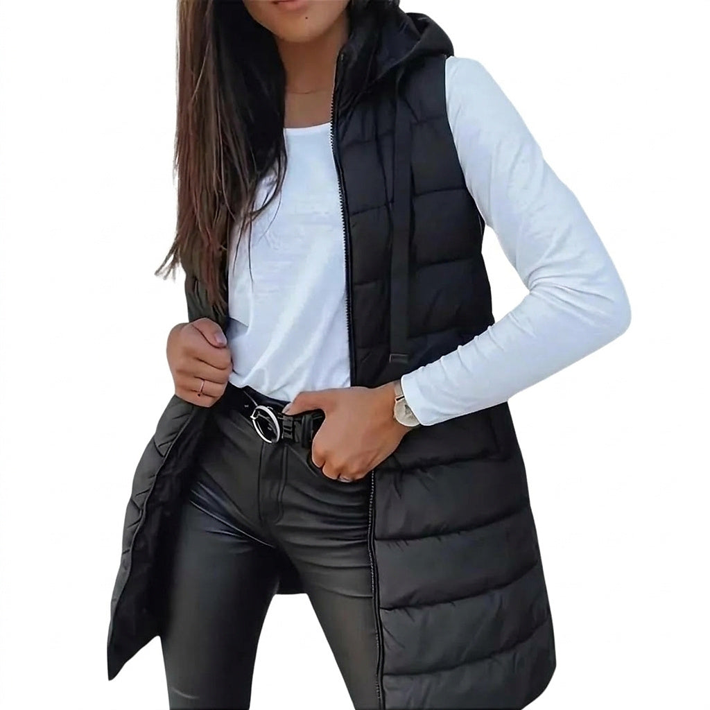 Damska długa kamizelka puchowa z kapturem-Vest for women-Olave