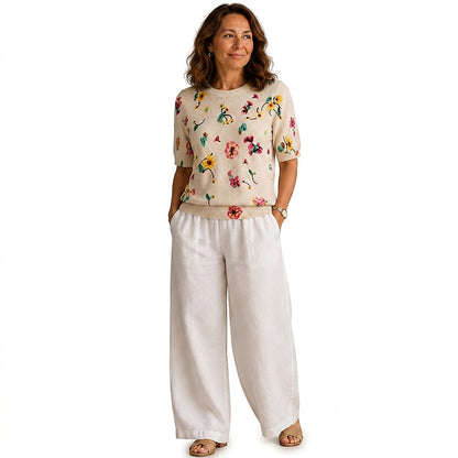 Damska dzianinowa bluzka w kwiaty-Tops for women-Olave