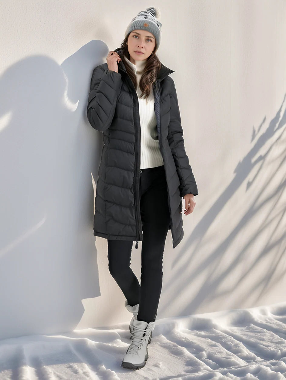 Damska kurtka puchowa z kapturem i zamkiem błyskawicznym-Jacket for women-Olave