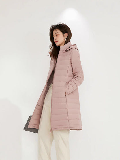 Damska kurtka puchowa z kapturem i zamkiem błyskawicznym-Jacket for women-Olave