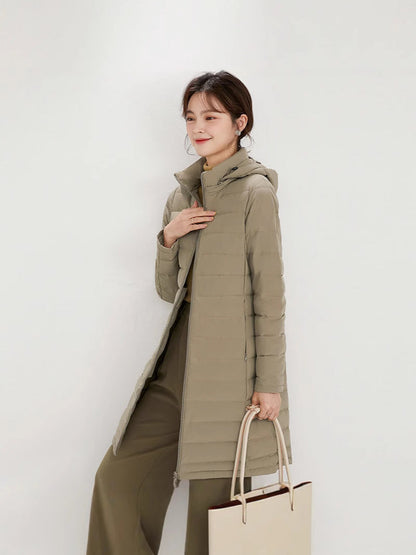 Damska kurtka puchowa z kapturem i zamkiem błyskawicznym-Jacket for women-Olave