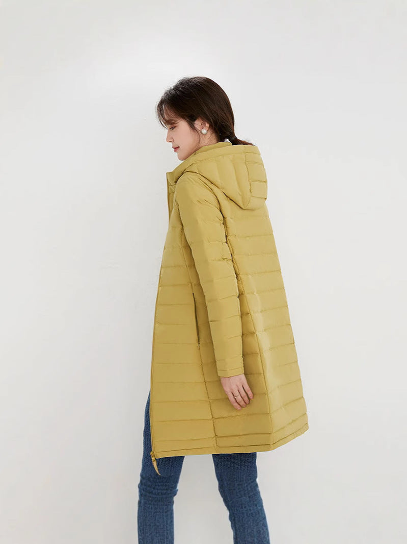 Damska kurtka puchowa z kapturem i zamkiem błyskawicznym-Jacket for women-Olave