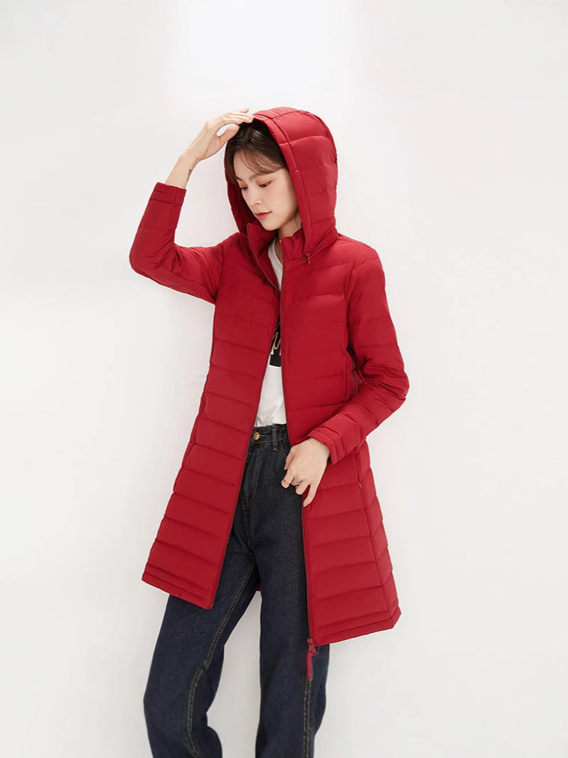 Damska kurtka puchowa z kapturem i zamkiem błyskawicznym-Jacket for women-Olave