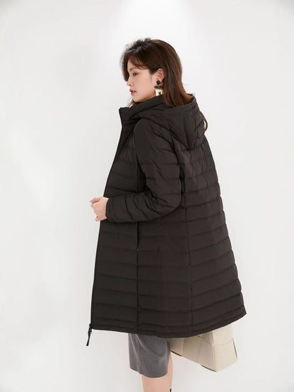 Damska kurtka puchowa z kapturem i zamkiem błyskawicznym-Jacket for women-Olave