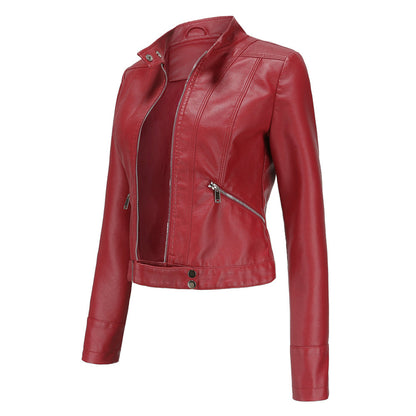 Damska kurtka typu biker ze stójką i zamkami błyskawicznymi-Jacket for women-Olave