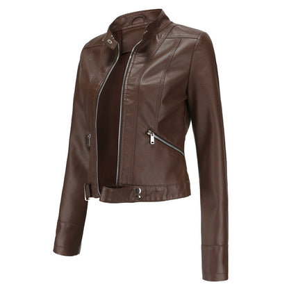Damska kurtka typu biker ze stójką i zamkami błyskawicznymi-Jacket for women-Olave