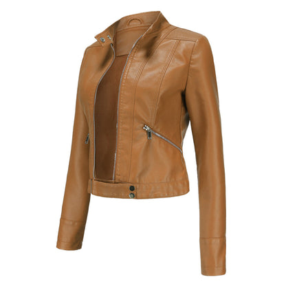 Damska kurtka typu biker ze stójką i zamkami błyskawicznymi-Jacket for women-Olave