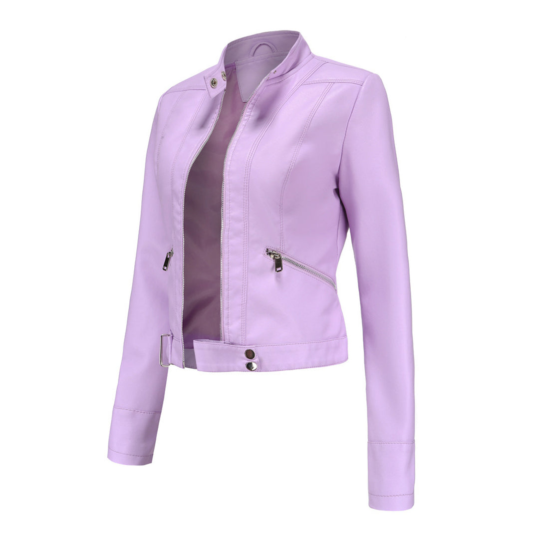 Damska kurtka typu biker ze stójką i zamkami błyskawicznymi-Jacket for women-Olave