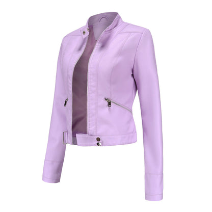 Damska kurtka typu biker ze stójką i zamkami błyskawicznymi-Jacket for women-Olave