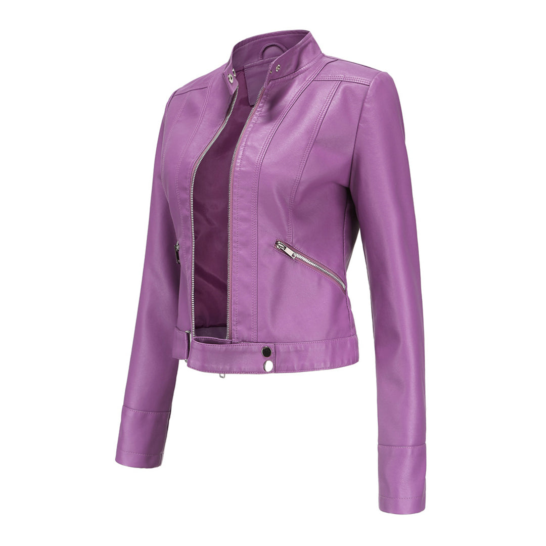 Damska kurtka typu biker ze stójką i zamkami błyskawicznymi-Jacket for women-Olave