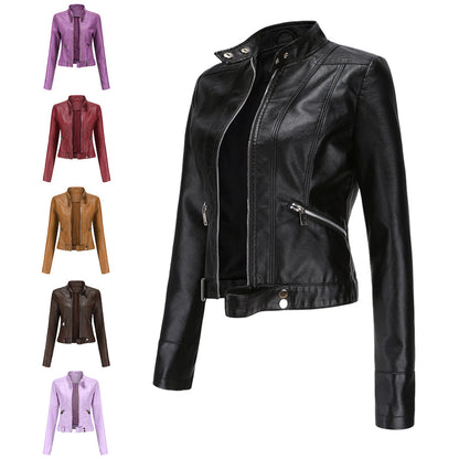 Damska kurtka typu biker ze stójką i zamkami błyskawicznymi-Jacket for women-Olave