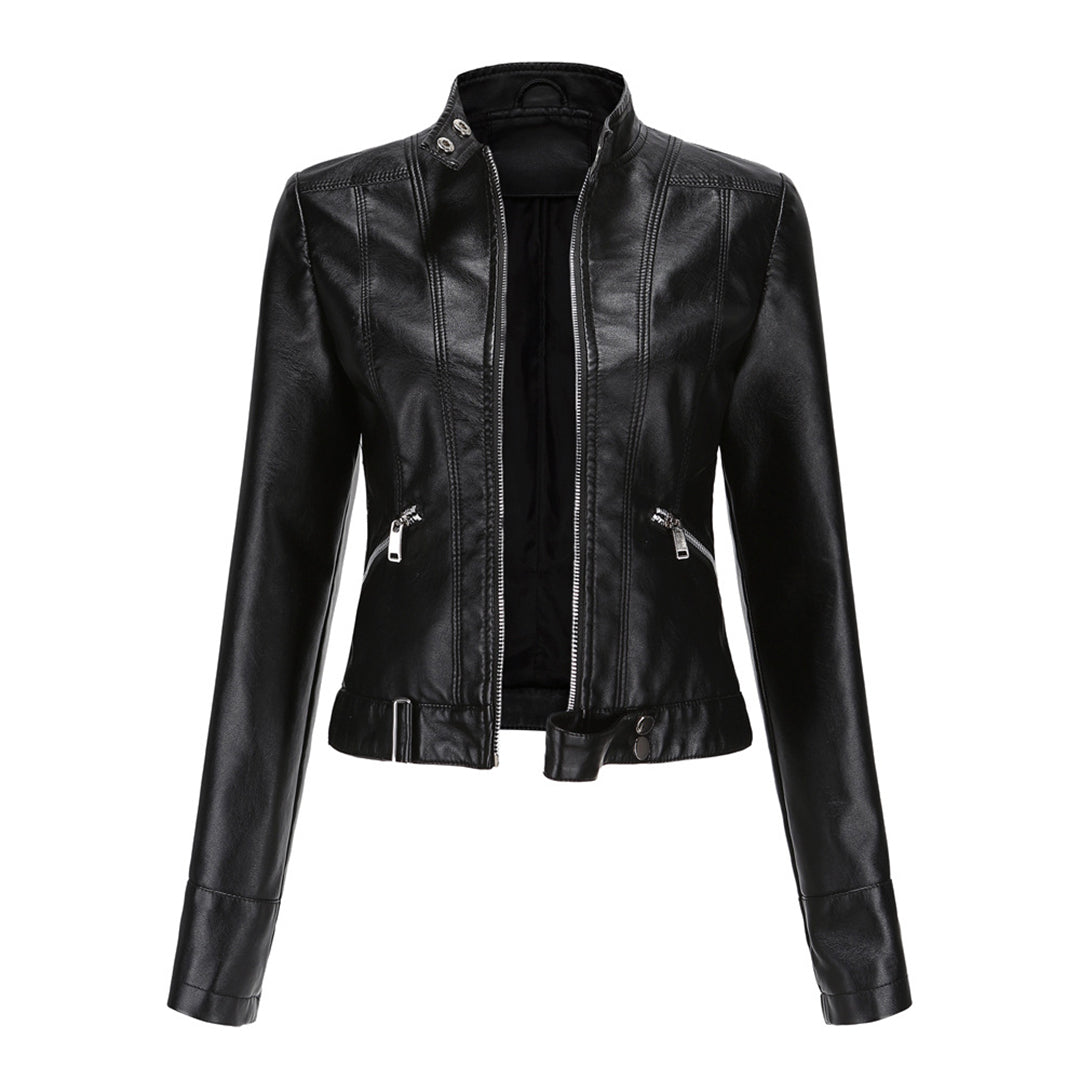 Damska kurtka typu biker ze stójką i zamkami błyskawicznymi-Jacket for women-Olave