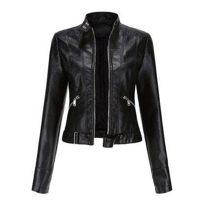 Damska kurtka typu biker ze stójką i zamkami błyskawicznymi-Jacket for women-Olave