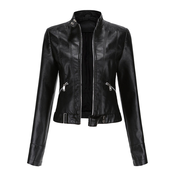 Damska kurtka typu biker ze stójką i zamkami błyskawicznymi-Jacket for women-Olave
