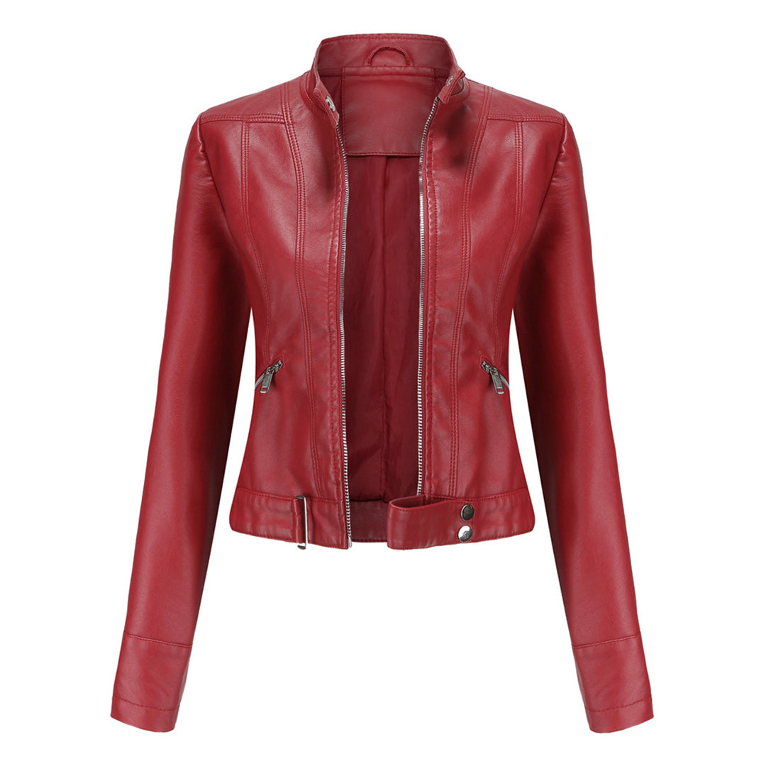 Damska kurtka typu biker ze stójką i zamkami błyskawicznymi-Jacket for women-Olave