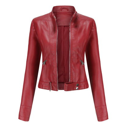 Damska kurtka typu biker ze stójką i zamkami błyskawicznymi-Jacket for women-Olave