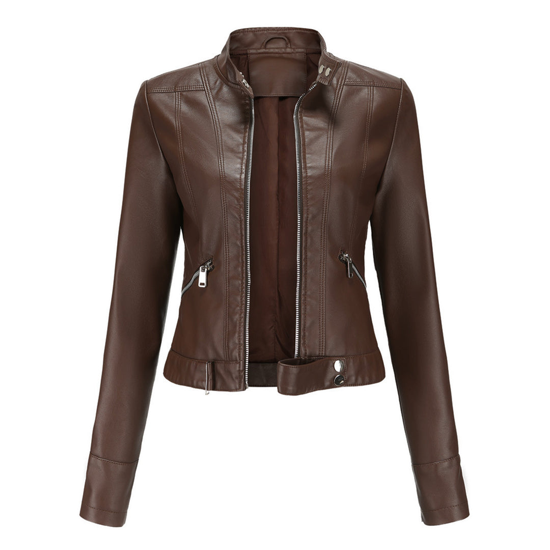 Damska kurtka typu biker ze stójką i zamkami błyskawicznymi-Jacket for women-Olave