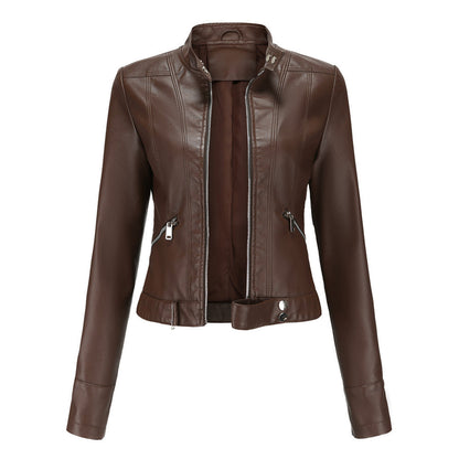Damska kurtka typu biker ze stójką i zamkami błyskawicznymi-Jacket for women-Olave