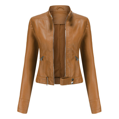 Damska kurtka typu biker ze stójką i zamkami błyskawicznymi-Jacket for women-Olave