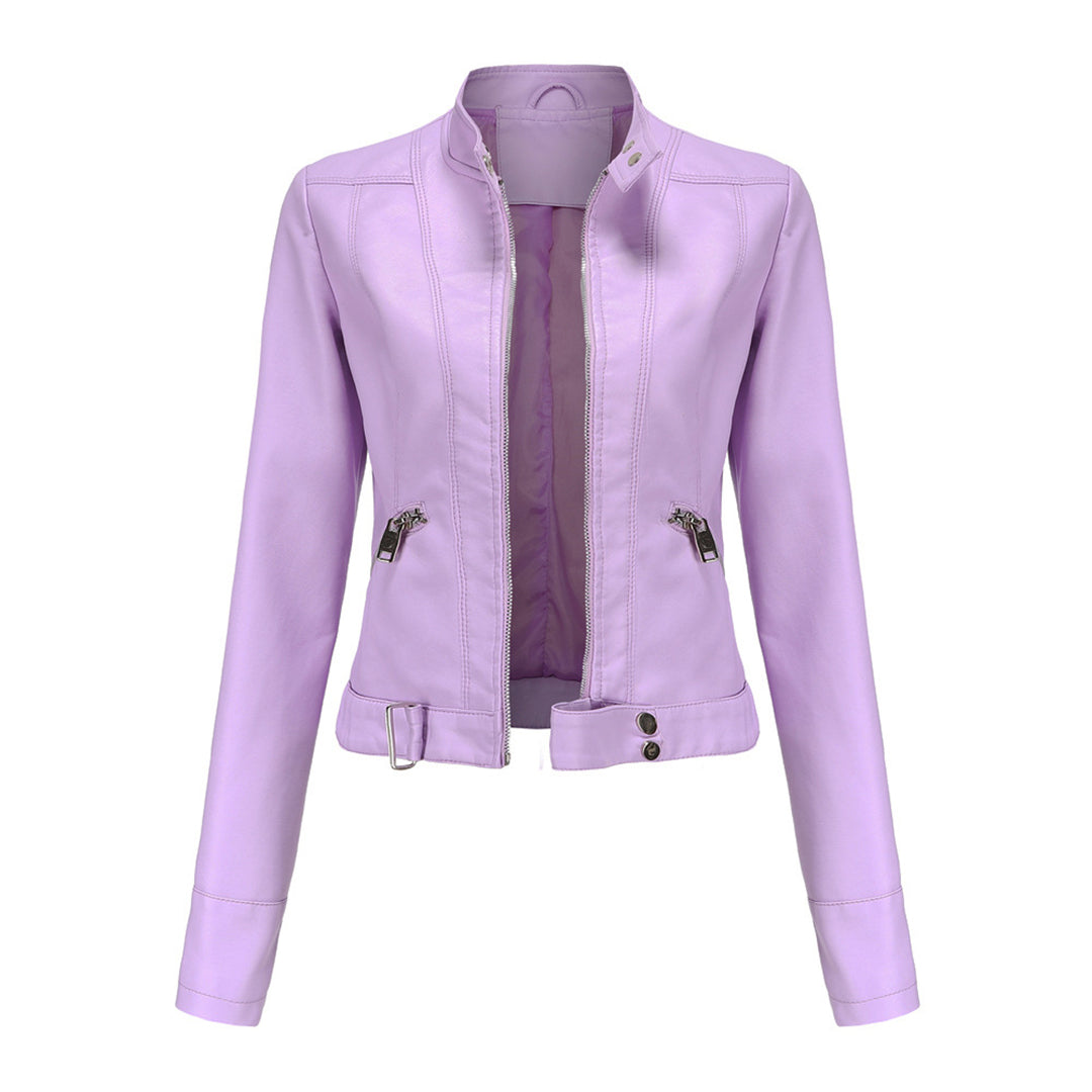 Damska kurtka typu biker ze stójką i zamkami błyskawicznymi-Jacket for women-Olave