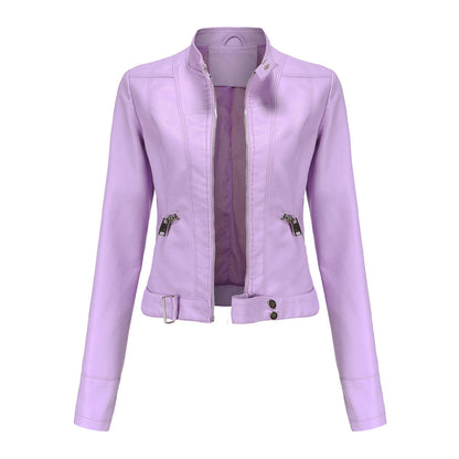 Damska kurtka typu biker ze stójką i zamkami błyskawicznymi-Jacket for women-Olave