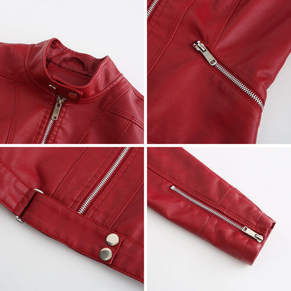 Damska kurtka typu biker ze stójką i zamkami błyskawicznymi-Jacket for women-Olave