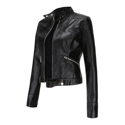 Damska kurtka typu biker ze stójką i zamkami błyskawicznymi-Jacket for women-Olave