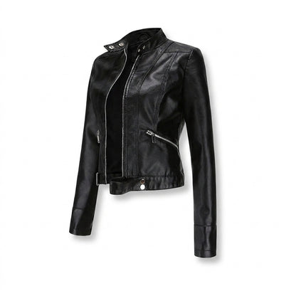 Damska kurtka typu biker ze stójką i zamkami błyskawicznymi-Jacket for women-Olave