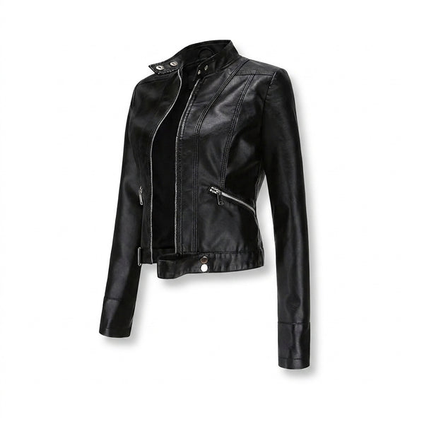 Damska kurtka typu biker ze stójką i zamkami błyskawicznymi-Jacket for women-Olave
