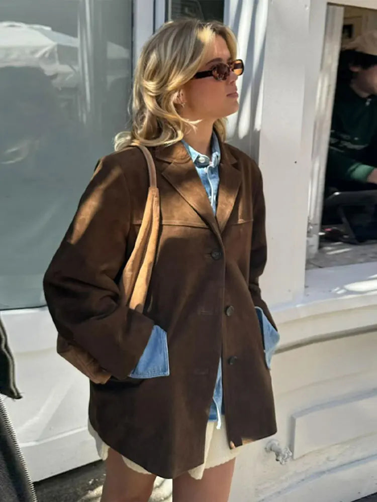 Damska kurtka z kołnierzem i guzikami-Jacket for women-Olave